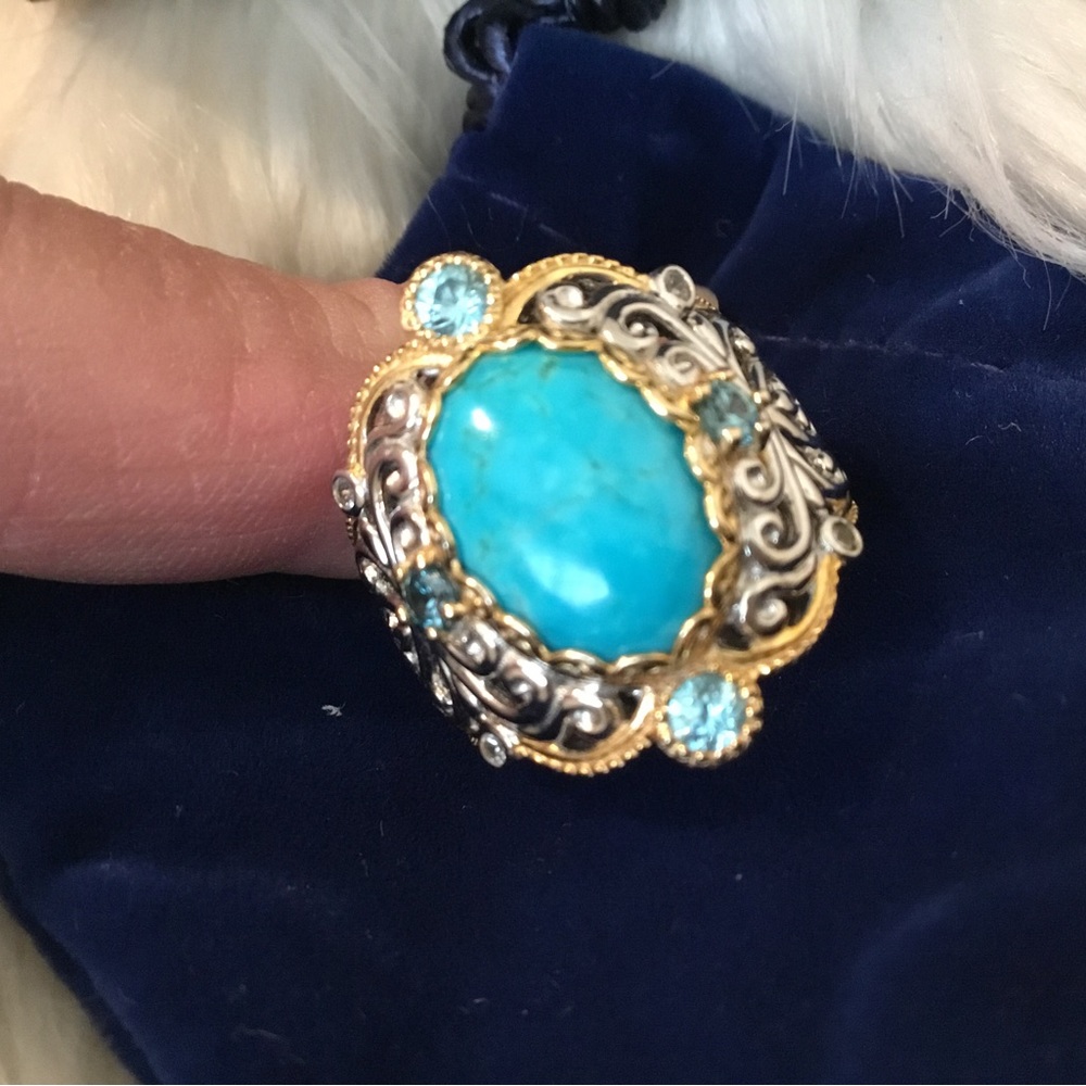 Vintage Michael Valitutti 925 & 18K Yellow Gold Embrace Natural Gemstone Ring